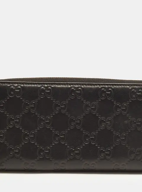 Gucci Black Guccissima Leather Zip Around Wallet