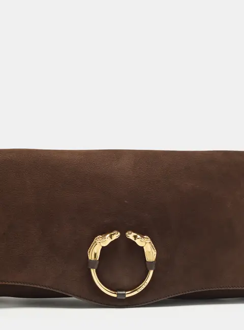 Gucci Ribot Horse Head Dark Brown Nubuck Clutch