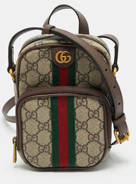Gucci Ophidia Beige/Brown GG Supreme Coated Canvas And Leather Crossbody Bag