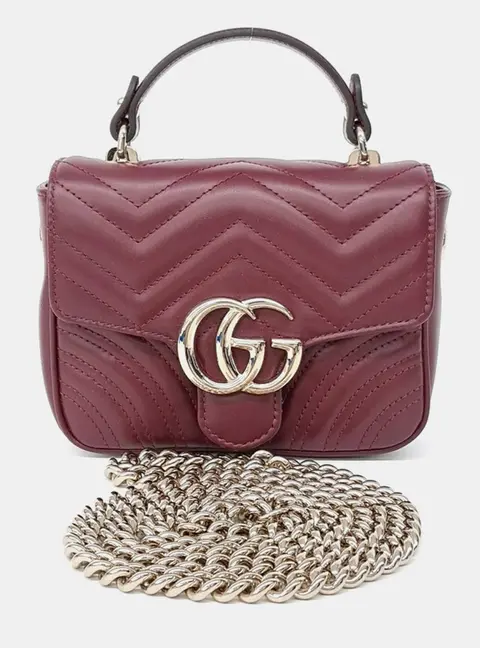Gucci Burgundy Leather Marmont Mini Top Handle Bag (811238)