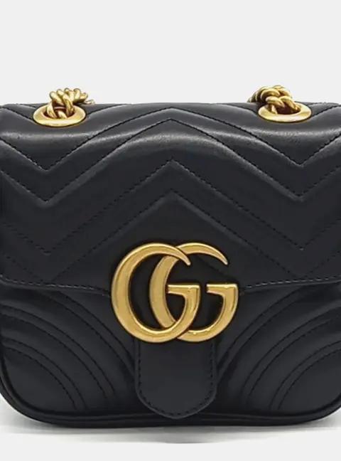 Gucci Black Leather Marmont Matrasse Mini Bag (739682)