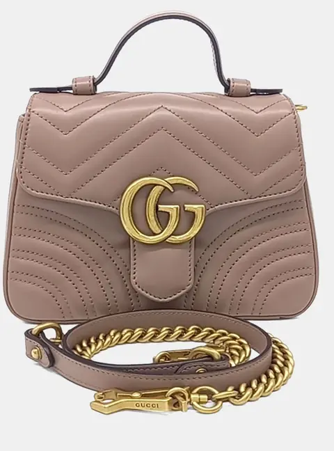 Gucci Beige Pink Leather Marmont Mini Top Handle Shoulder Bag