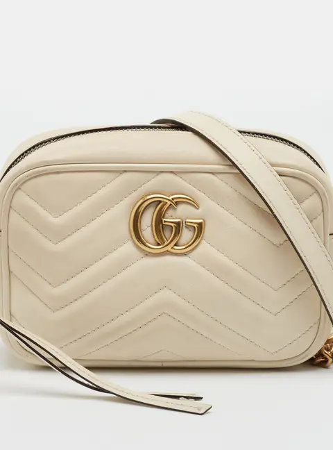Gucci GG Marmont Mini Off White Matelass&eacute; Leather Camera Bag