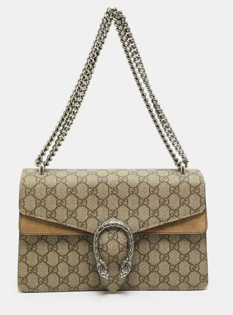 Gucci Dionysus Small Beige GG Supreme Canvas and Suede Shoulder Bag
