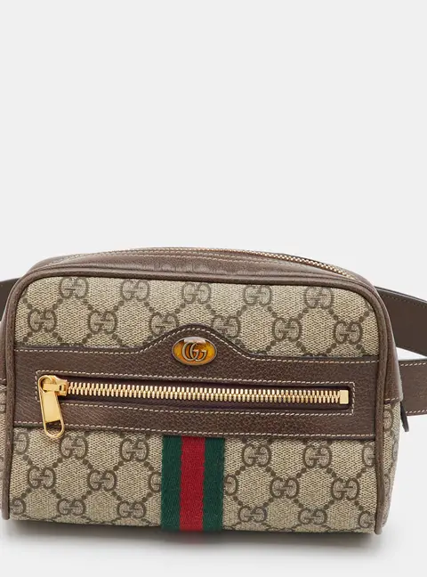 Gucci Ophidia Beige/Brown GG Supreme Canvas and Leather Belt Bag