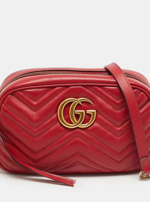 Gucci GG Marmont Small Red Matelass&eacute; Leather Camera Bag
