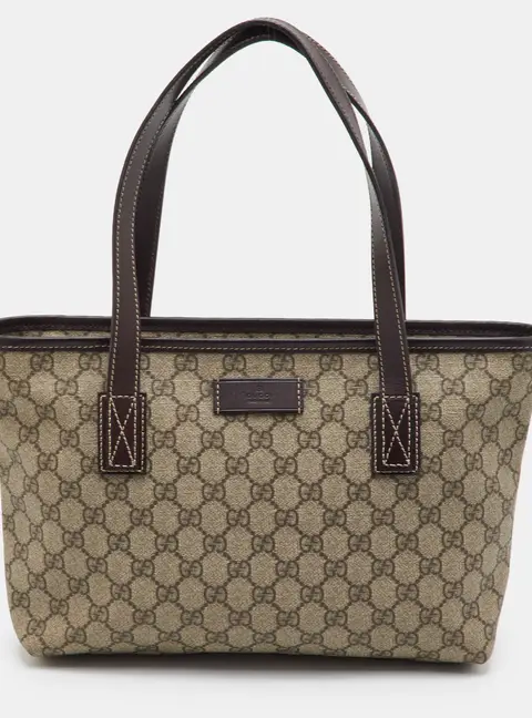 Gucci Zip Beige/Brown GG Supreme Canvas and Leather Tote