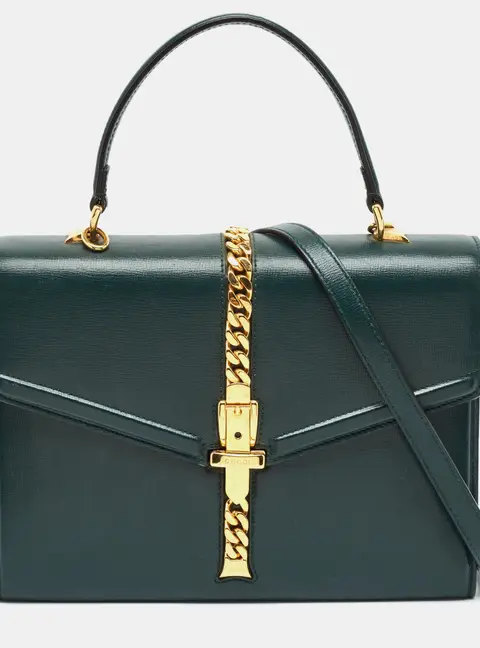 Gucci Sylvie 1969 Green Leather Top Handle Bag