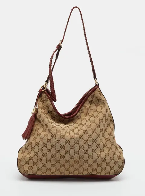 Gucci Marrakech Medium Dark Brown/Beige GG Canvas and Leather Hobo