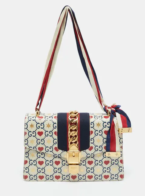 Gucci Valentine's Day Exclusive Sylvie Small Red/Off White Leather Shoulder Bag