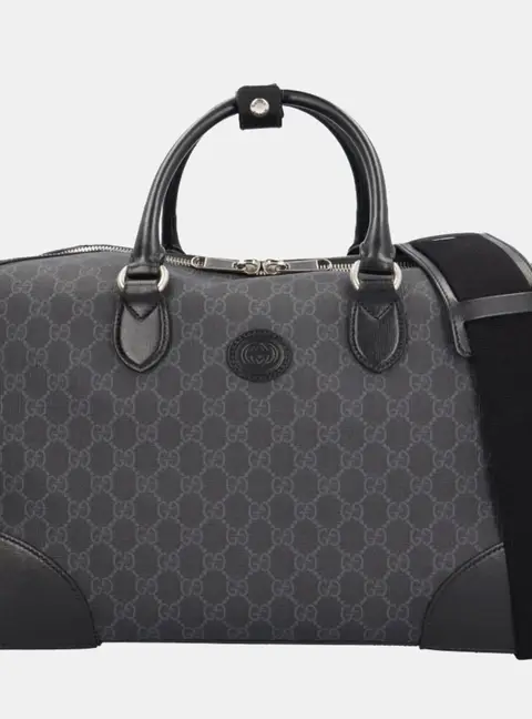 Gucci Interlocking G Large Black GG Supreme Canvas Duffle Bag