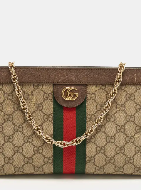 Gucci Ophidia Small Beige/Ebony GG Supreme Canvas and Leather Shoulder Bag