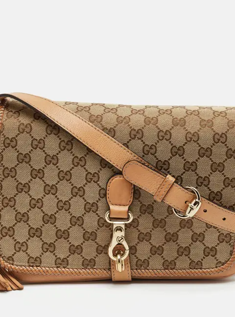 Gucci Marrakech Flap Beige GG Canvas and Leather Shoulder Bag