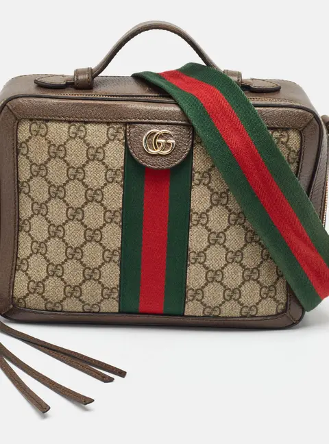 Gucci Ophidia Square Brown/Beige GG Supreme Canvas and Leather Top Handle Bag