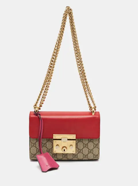 Gucci Padlock Small Red/Beige GG Supreme Canvas and Leather Shoulder Bag
