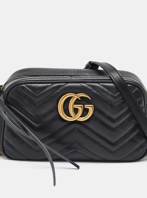 Gucci GG Marmont Small Black Matelass&eacute; Leather Camera Bag