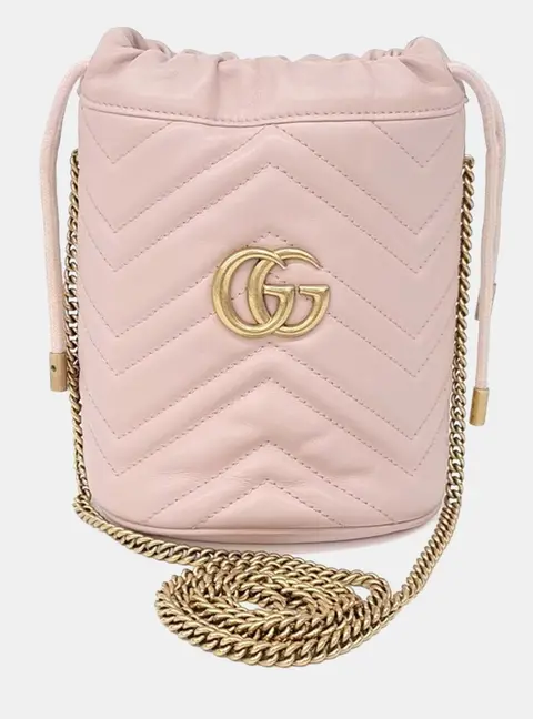 Gucci Pink Leather GG Marmont Mini Bucket Bag (575163)