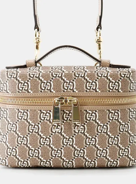 Gucci GG Shadow Shoulder Vanity Beige Brown PVC Coated Canvas Crossbody Bag