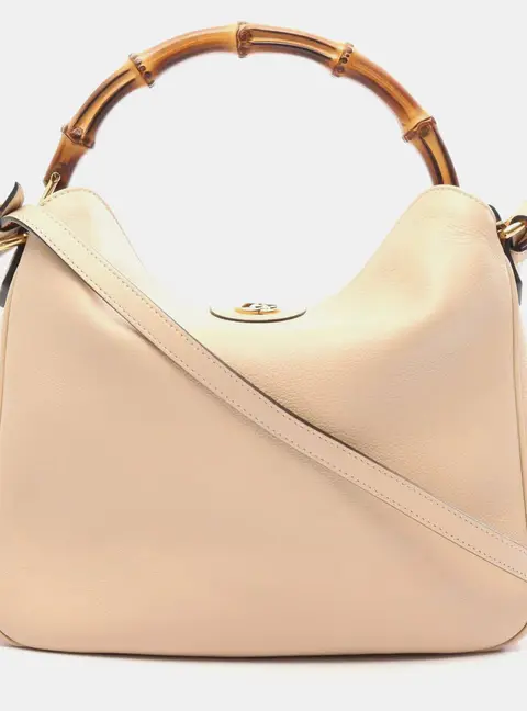 Gucci Bamboo Beige Calf Leather Top Handle Bag