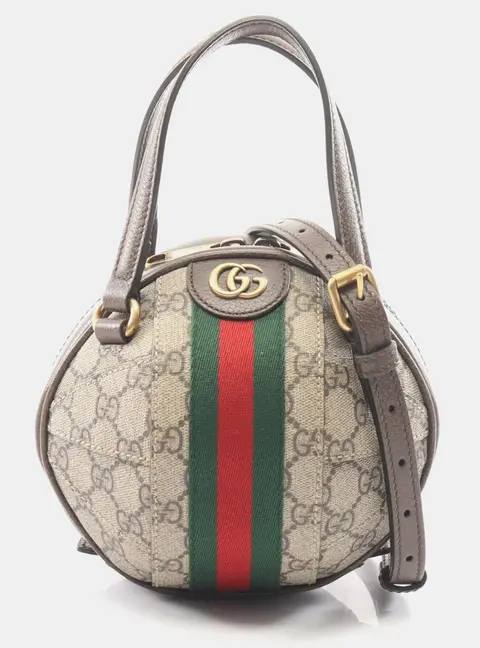 Gucci Ophidia Mini Basketball Beige/Brown Coated Canvas, Leather Shoulder Bag