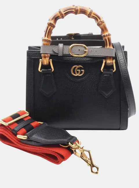 Gucci Diana Mini Black Calfskin Leather Top Handle Bag