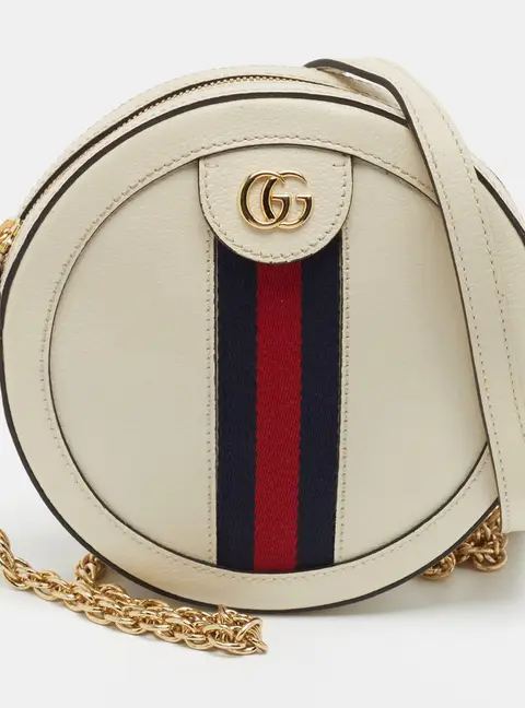 Gucci Ophidia Round Off White Leather Shoulder Bag