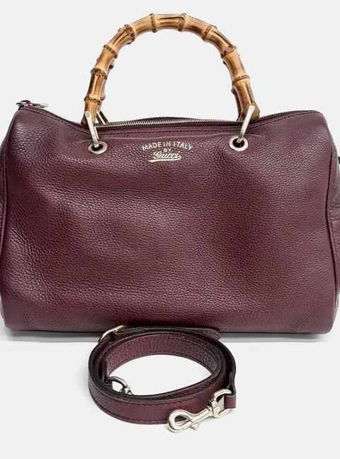 Gucci Burgundy Leather Bamboo Tote and Shoulder Bag (353124)