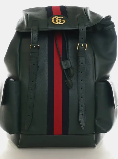Gucci Ophidia Medium Green Grained Calfskin Leather Backpack Bag