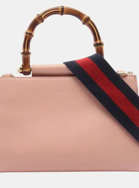 Gucci Nymphaea Mini Pink Smooth Calfskin Bamboo Top Handle Bag