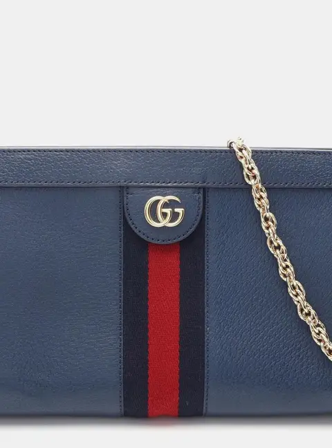 Gucci Ophidia Small Navy Grained Leather Chain Shoulder Bag