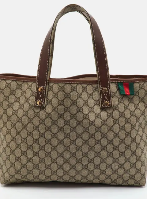 Gucci Sherry Line Beige/Brown GG Supreme Canvas and Leather Tote