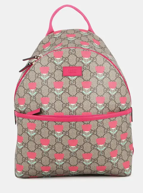 Gucci GG Supreme Tulip Print Mini Beige Pink Canvas Backpack Bag