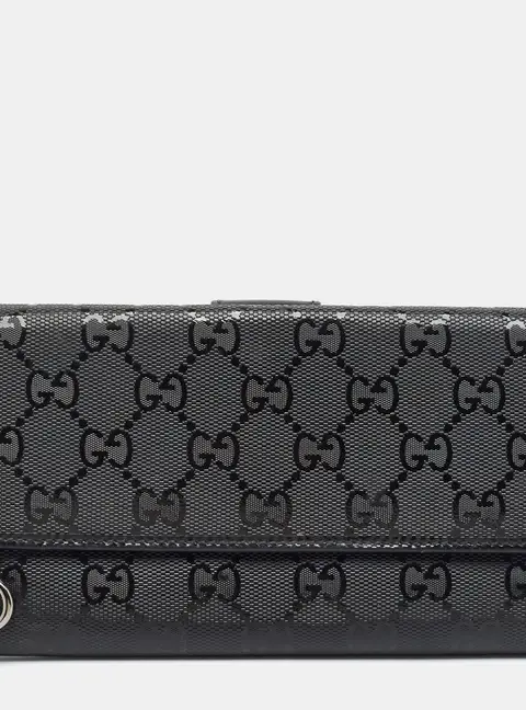 Gucci Interlocking G Flap Black GG Imprime Canvas and Leather Continental Wallet