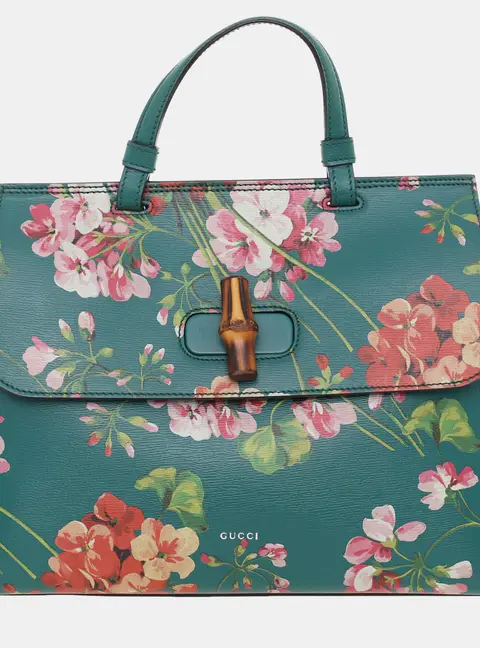Gucci Daily Blooms Top Handle Green Bamboo Leather Top Handle Bag