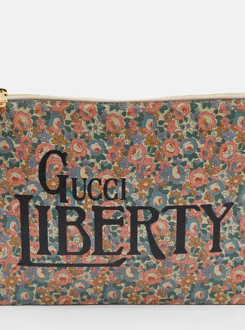 Gucci Liberty Multicolor Floral Print Leather Zip Pouch Clutch