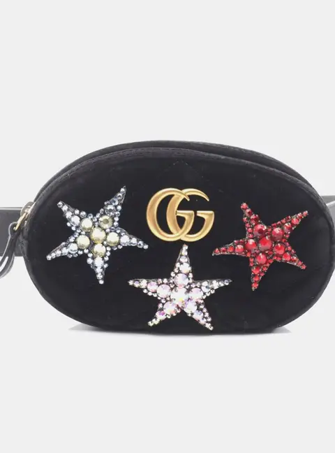 Gucci GG Marmont Velvet Crystal Star Black Waist Bag