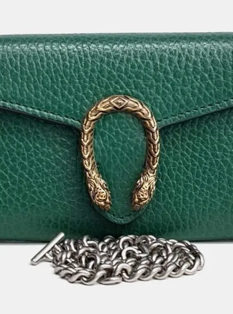 Gucci Green Leather Dionysus Card & Coin Purse