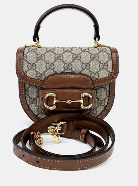Gucci Beige Fabric and Leather 1955 Horsebit Mini Top Handle Bag