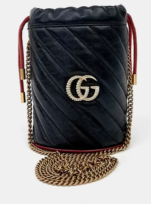 Gucci Black Leather Marmont Bucket Bag