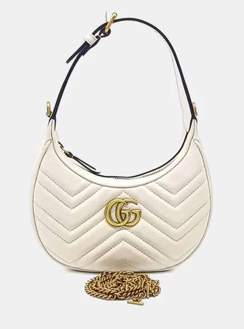 Gucci White Leather Marmont Half Moon Mini Shoulder Bag