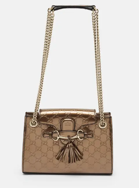 Gucci Emily Chain Brown Small Guccissima Patent Leather Shoulder Bag