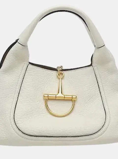Gucci Softbit Medium White Grained Leather Top Handle Bag
