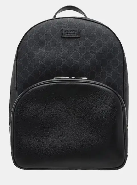Gucci GG Jacquard Medium Black Canvas Leather Backpack Bag