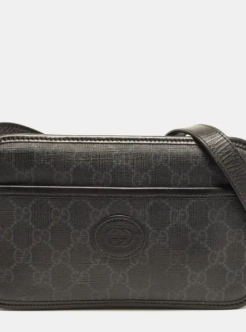 Gucci Camera Black GG Supreme Canvas and Leather Crossbody Bag