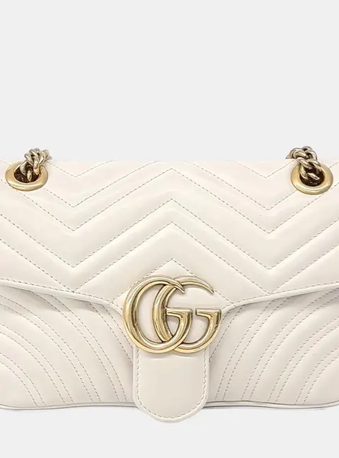 Gucci White Leather Marmont Matrasse Shoulder Bag (443497)