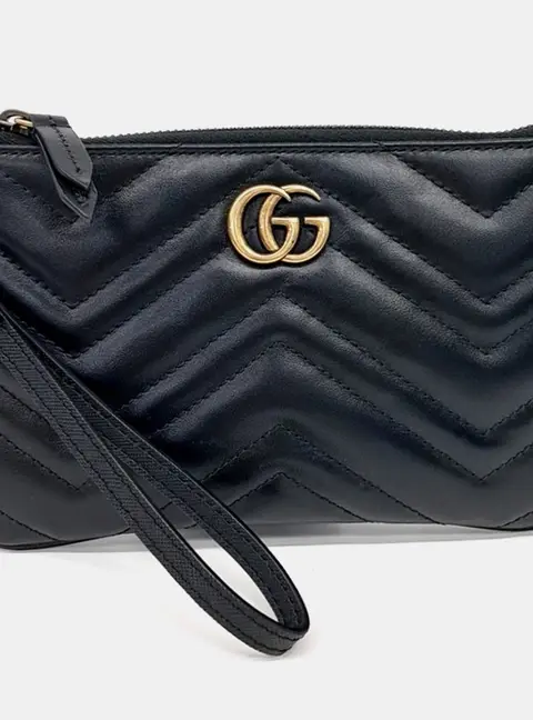 Gucci Black Leather GG Marmont Pouch (598598)