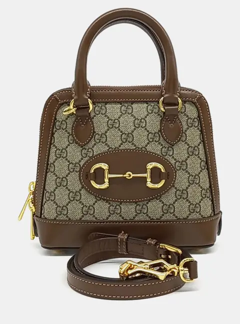 Gucci Beige Brown PVC Horsebit 1955 Mini Top Handle Bag (640716)