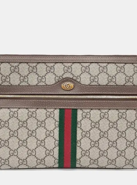 Gucci Beige Brown PVC Ophidia GG Supreme Clutch (517551)