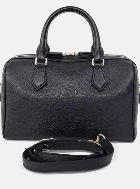 Gucci Black Leather GG Top Handle Tote/Shoulder Bag Small (815255)