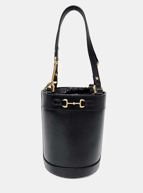 Gucci Black Leather 1955 Horsebit Small Bucket Bag (637115)